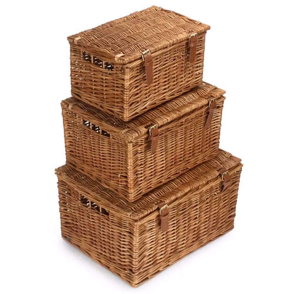 Red Hamper Light Steamed Windsor Wicker Picnic Basket in Brown and Red – 2