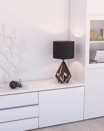 Eglo Carlton 5 Retro Metal Table Lamp with Fabric Shade in Black and Copper, H: 50.5 cm, W: 33.0 cm, D: 16.5 cm – 2