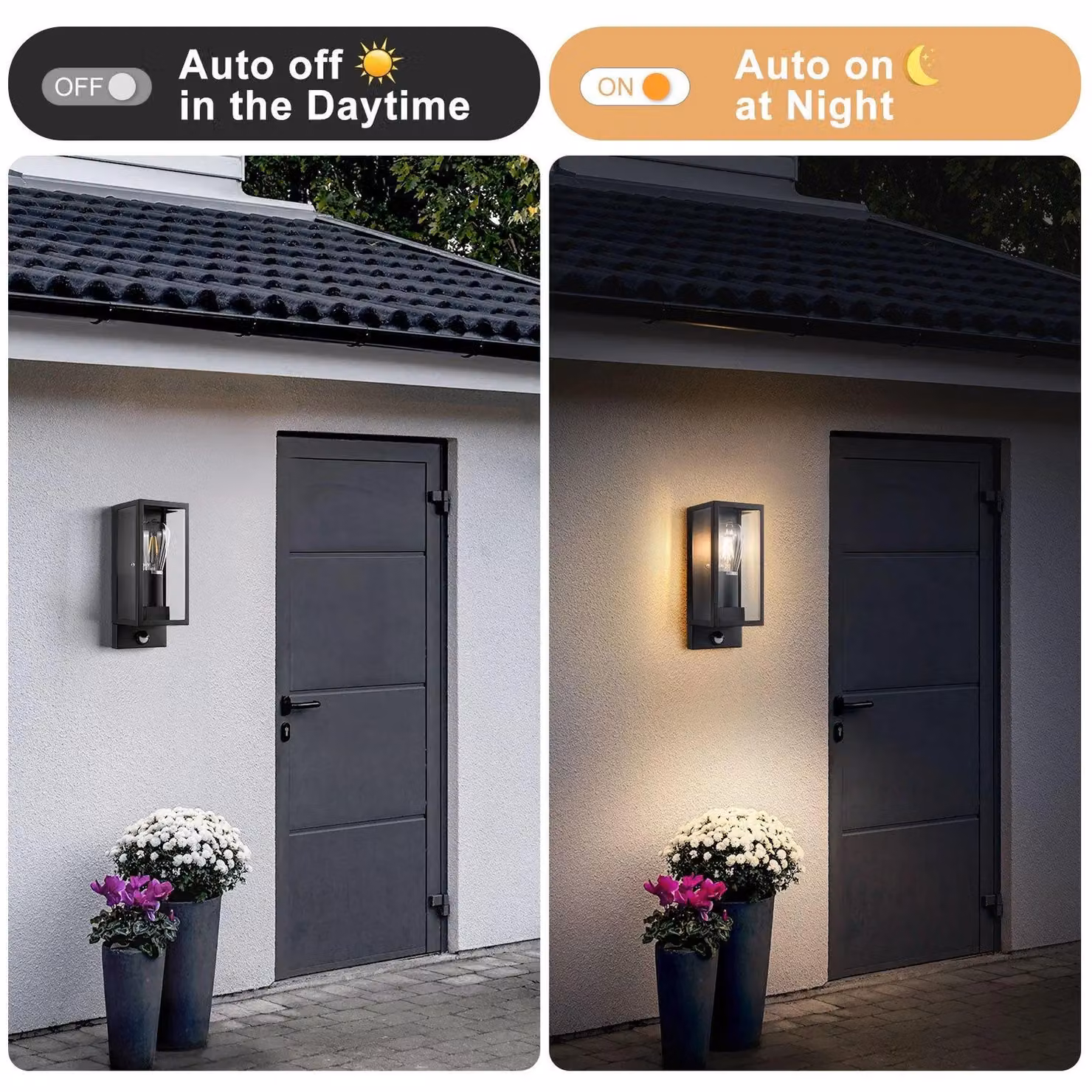 Harper Living Modern Black Motion Sensor Outdoor Wall Light with Transparent Glass – 2