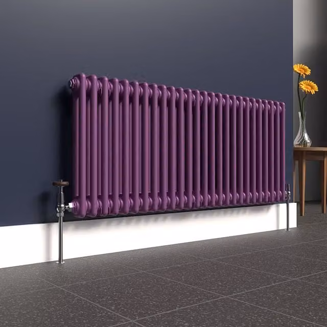 Lux Heat Horizontal 2-Column Steel Radiator in Purple, W: 119 cm, H: 50 cm