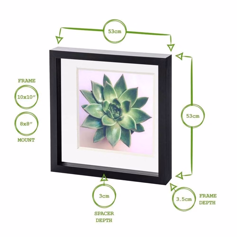 Havendro 3D Box Photo Frame in Black with 8x8 inch Mount for 10x10 inch Photos – 2
