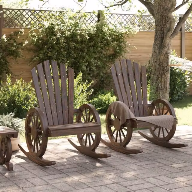 Berkfield Home Set of 2 Rocking Adirondack Chairs in Brown Solid Wood Fir