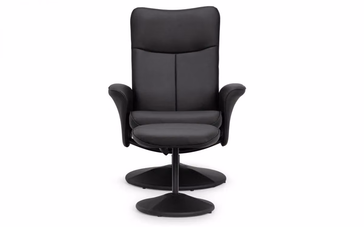 Ashfield Black Leather Swivel Recliner and Ottoman Set – 2