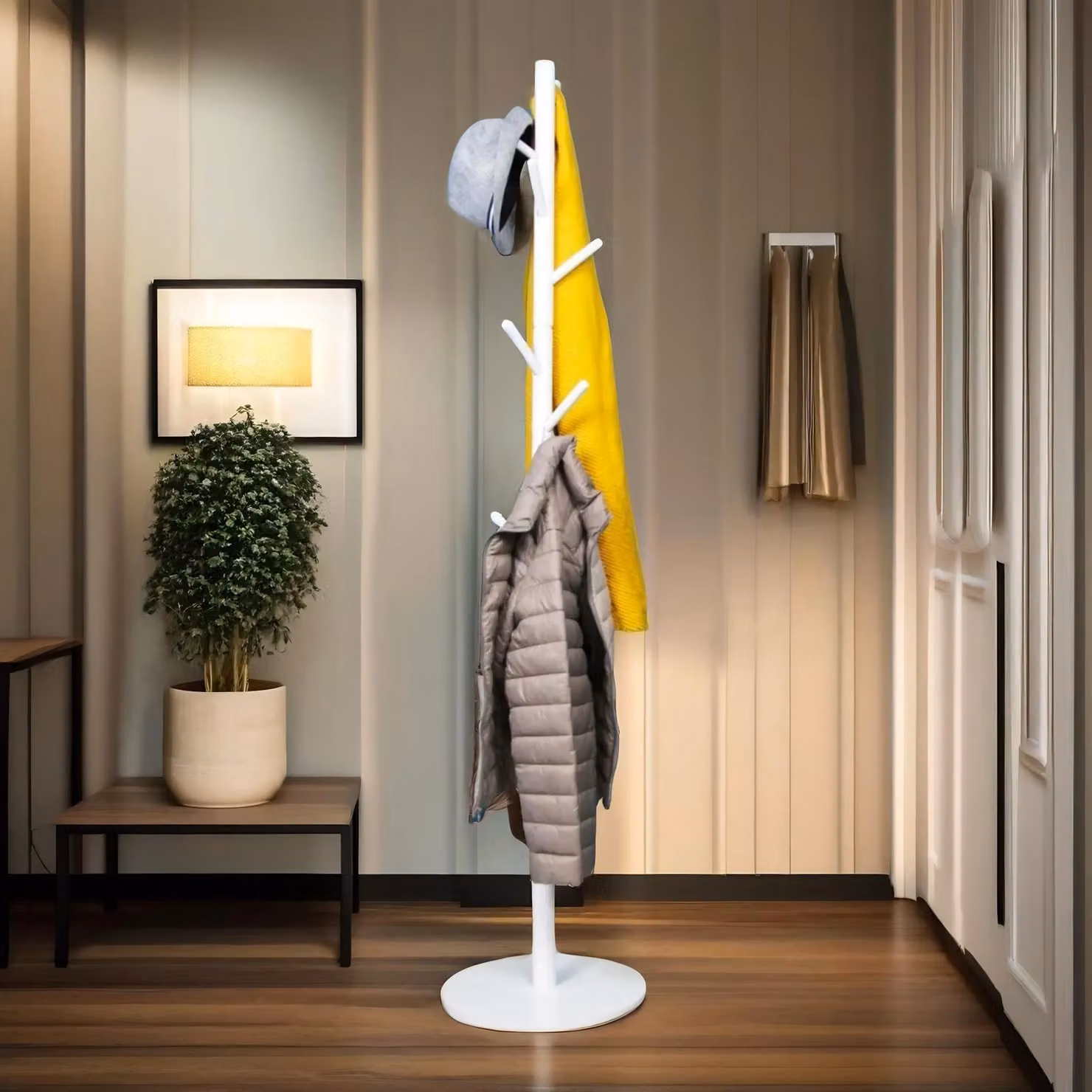 Pirlo Plush White Wooden Adjustable Coat Stand with 8 Hooks – 3