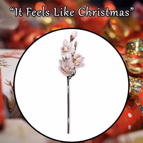 VFM e-Store Pink and Gold Magnolia Fabric Spray Christmas Decoration, H 70 cm x W 19 cm – 6
