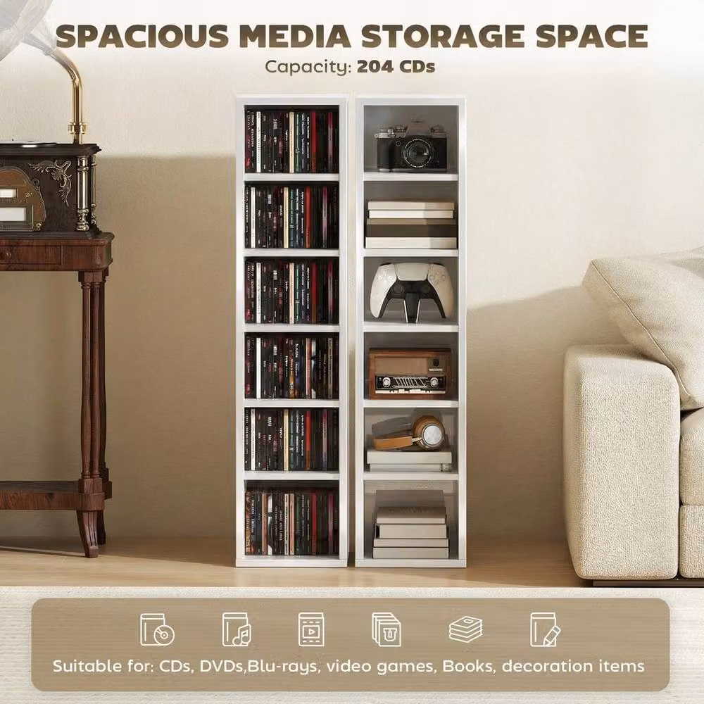 Kelvenix Set of 2 White Lacquered Wall Mounted CD Media Display Shelf Units with Adjustable Shelves and Back Panel – 3