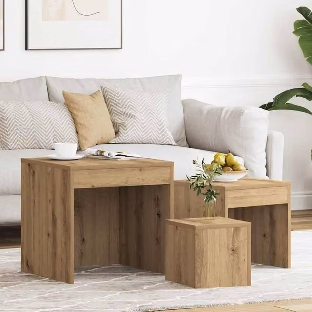 Berkfield Home Nesting Tables, 3 Piece Set in Brown Artisan Oak Engineered Wood