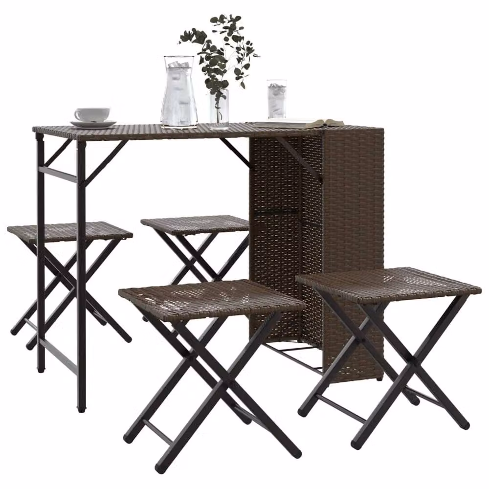 Berkfield Home Beautiful 5 Piece Foldable Garden Dining Set in Brown Poly Rattan – 2