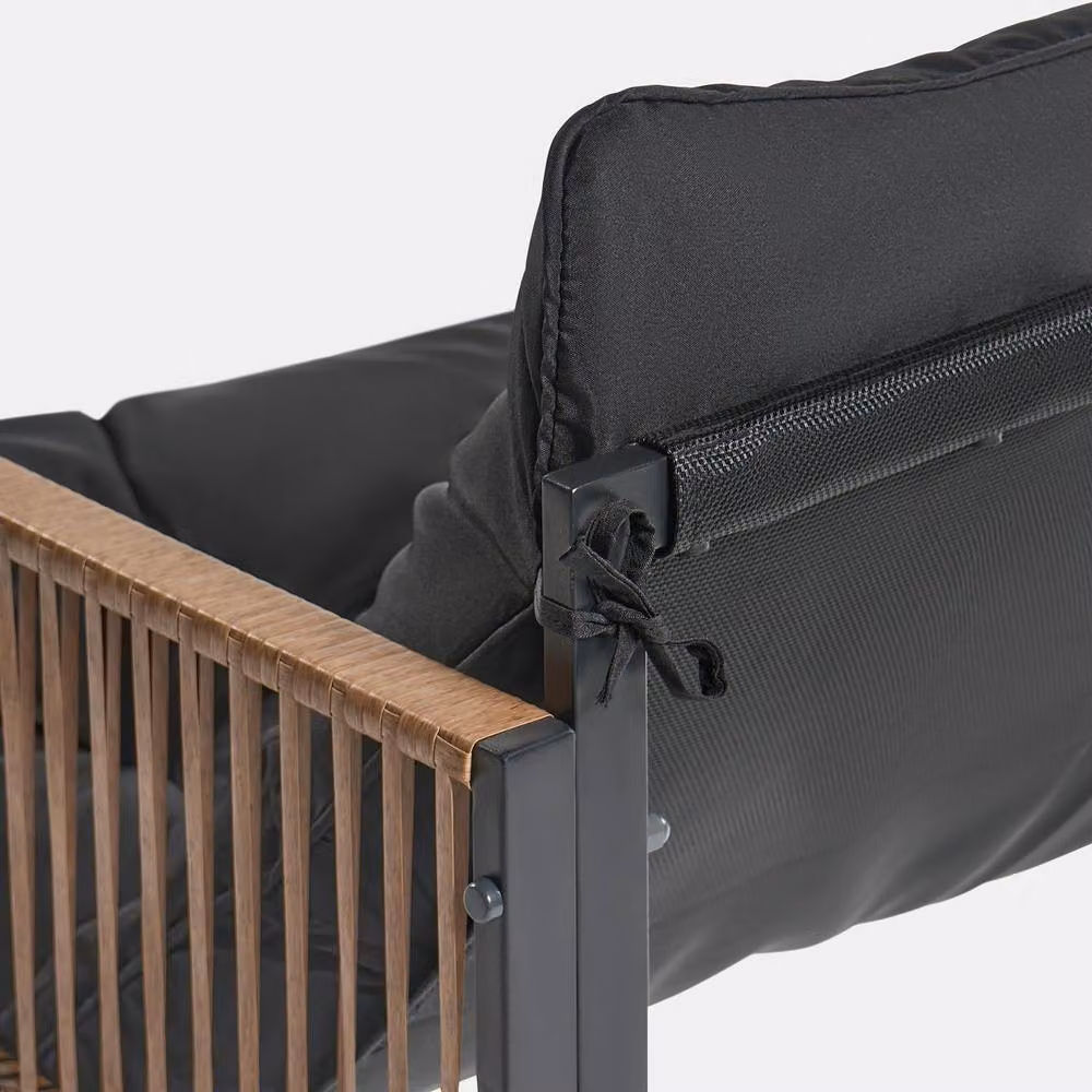 OHS Santorini 5 Seater L-Shape Corner Sofa and Coffee Table Set in Black with Upholstered Cushions – 8