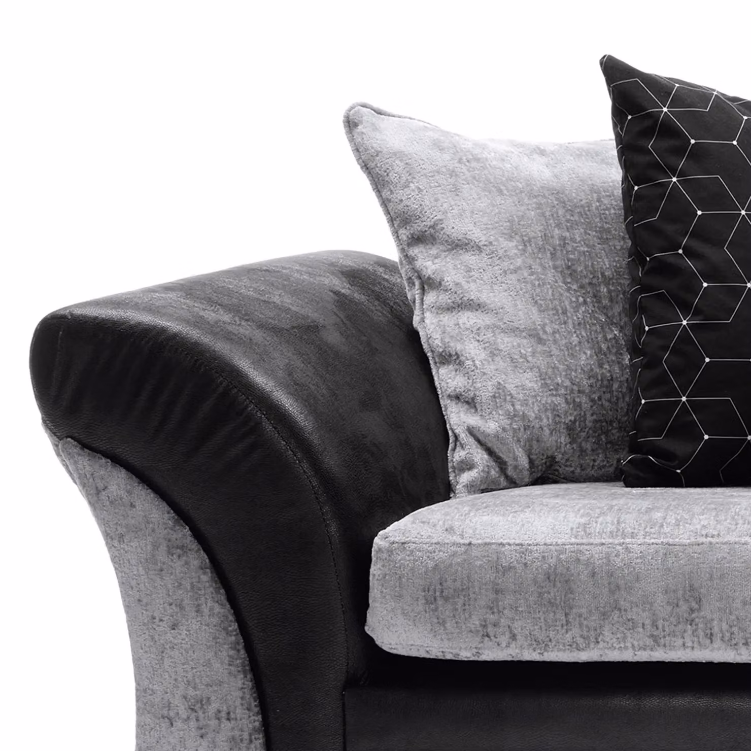Abakus Direct Farrow 3 Seater Crushed Chenille Fabric Sofa in Black and Grey – 3