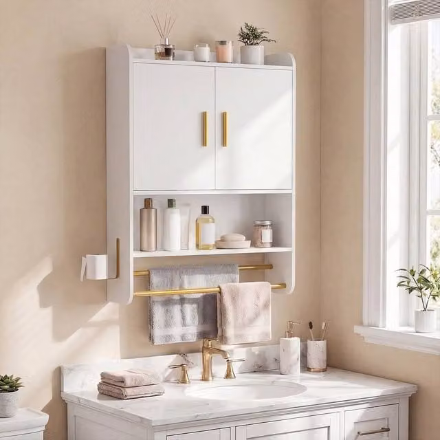 Costway Modern White Wall Mounted Bathroom Medicine Cabinet with Mirror and Internal Shelves