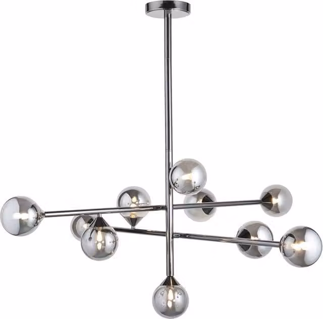 Netlighting Grosseto Multi Arm Pendant Light in Black Chrome with Smoked Mirror Glass and 10x5W LED