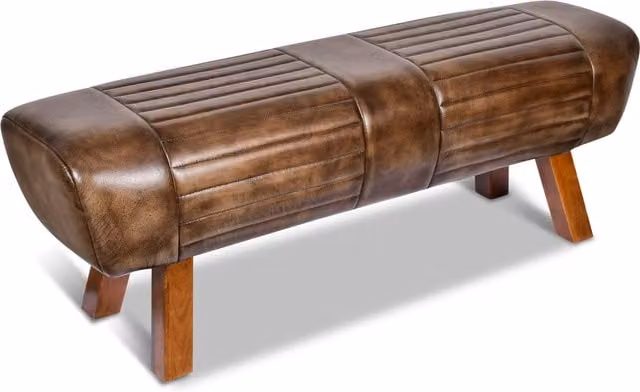 North Interiors Old English Classic Hall Bench in Brown Genuine Leather and Wood