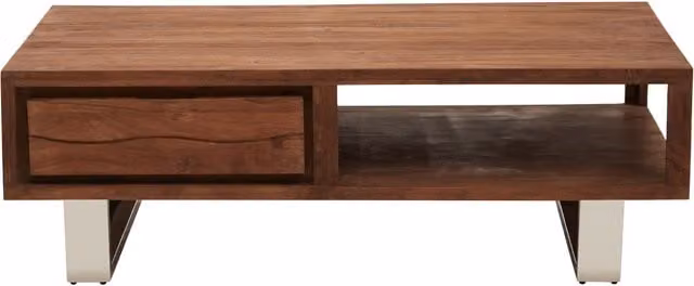 Fifty Five South Modern Acacia Wood Coffee Table with Serving Tiers in Brown and Black, W/D/H: 115.0 x 70.0 x 37.0 cm