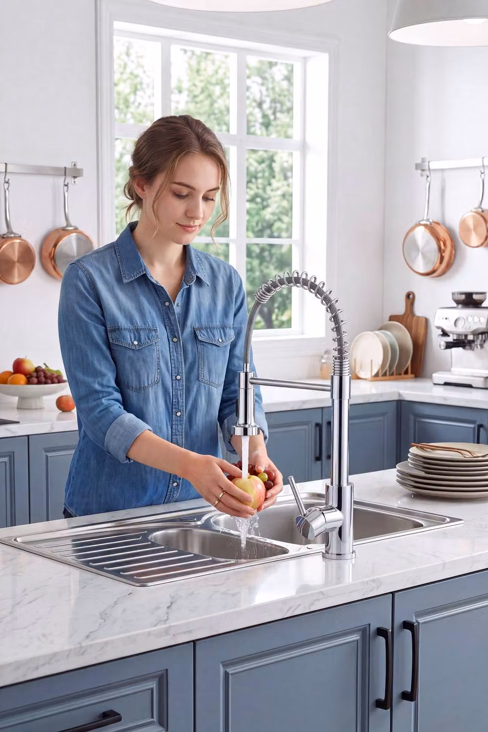 JANLEMNY Chrome Pull-Down Sprayer Kitchen Mixer Tap with 360 Swivel and 2 Spray Modes in Silver – 2