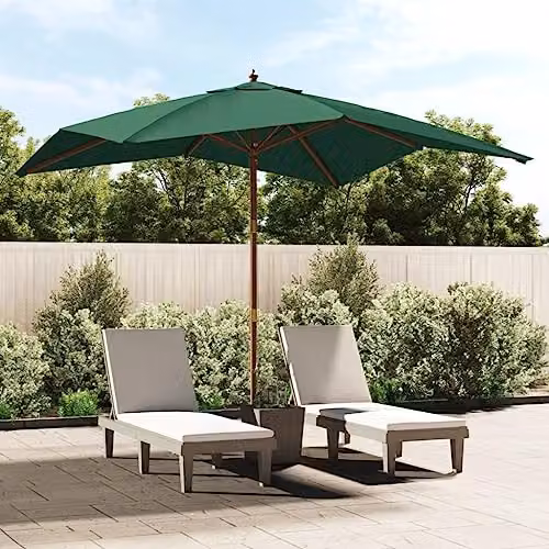 vidaXL Green Garden Parasol with Wooden Pole, W/D/H: 300 x 300 x 273 cm – 2