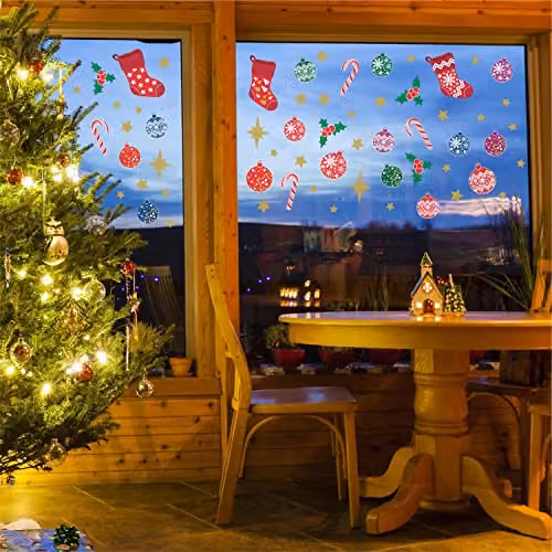 WALPLUS Christmas Window Stickers, 54 Piece Reusable Double-Sided Decals for Glass, Multicolour – 3