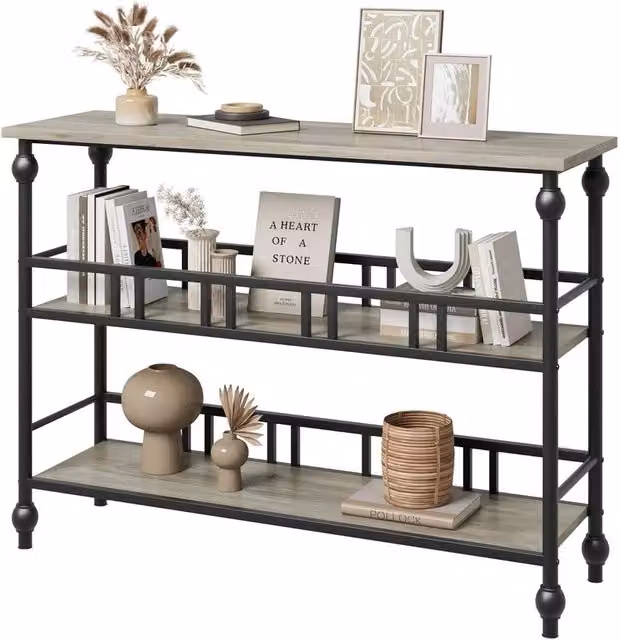 VOGREX 3-Tier Grey Console Table with Shelves for Hallway, Living Room or Bedroom – 1