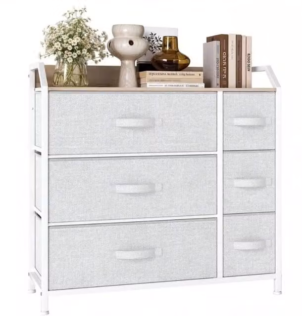 VOGREX Grey 6 Drawer Fabric Bedroom Storage Chest with Metal Frame