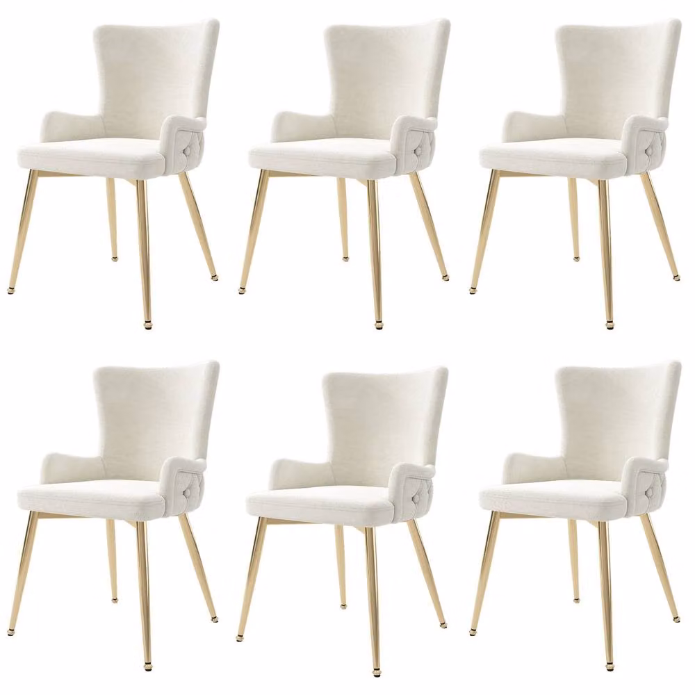 Merax Set of 6 Beige Upholstered Wingback Dining Chairs with Metal Legs – 2