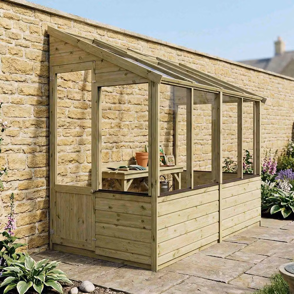 Mercia Traditional Lean To Greenhouse in Brown, L246 x W132.2 x H218.5 cm – 2