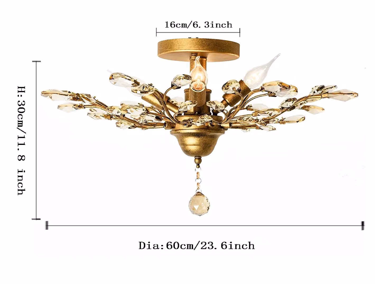 Garwarm 4-Light Vintage Gold and Transparent Crystal Ceiling Light – 4