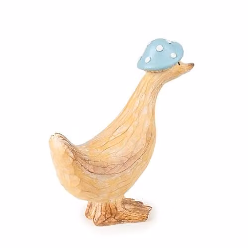 Garden Greatness Madison & Mayfair Wood Effect Duck in Hat Tabletop Ornament in Pink, Beige and Blue