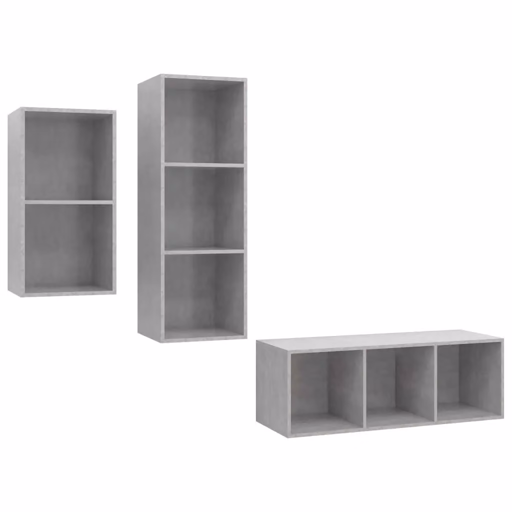 Berkfield Home 3 Piece Modern Wall Mounted TV Cabinet Set in Concrete Grey MDF – 2