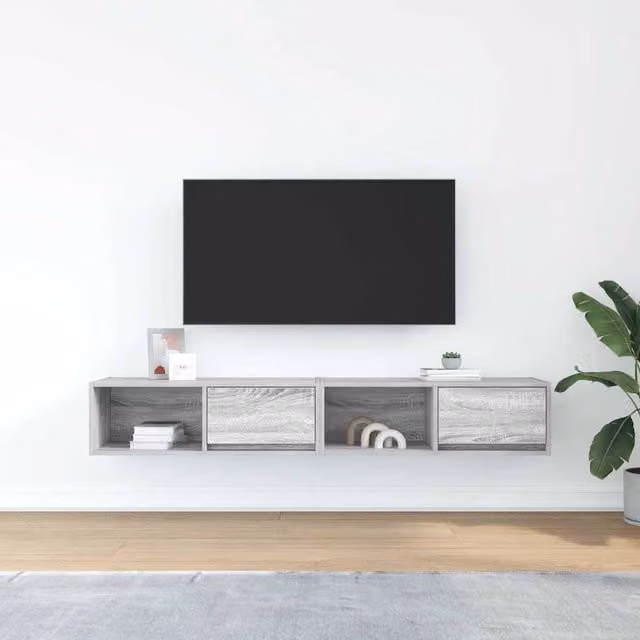 Berkfield Home Set of 2 Modern Grey Sonoma TV Cabinets in Engineered Wood W/D/H: 80 x 31 x 25.5 cm