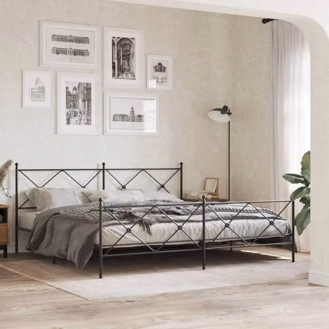 Berkfield Home Industrial Metal Headboard in Matt Black, W: 193 cm, H: 90.5 cm – 1