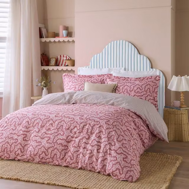 Wylder Brianna Red and Pink Floral 100% Cotton Duvet Cover and Pillowcase Set, W/D/H: 180 x 200 cm