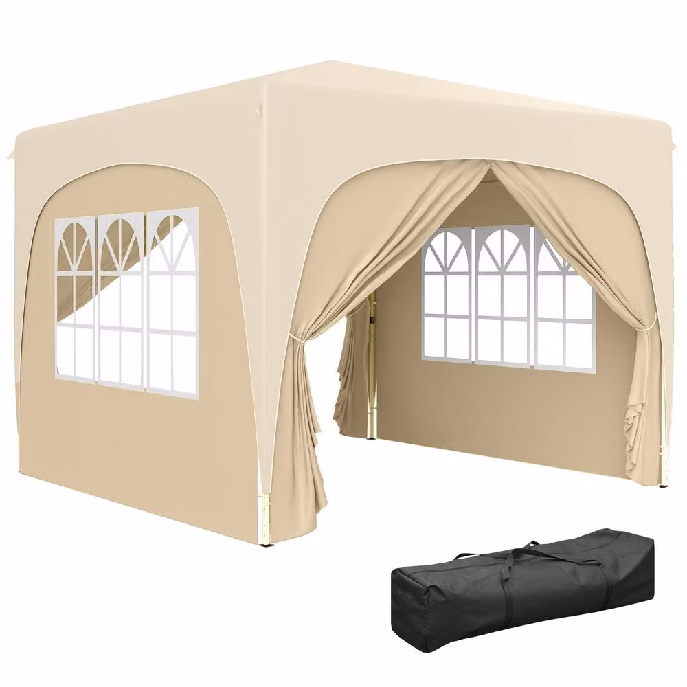 OUTSUNNY UPF50+ Pop Up Gazebo with Sides and Carry Bag, Light Sand – 2