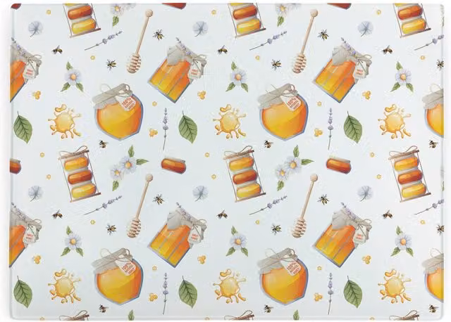 Purely Home Honey Pots Glass Worktop Saver Bees Large Kitchen Chopping Board in Gold and Multicolour