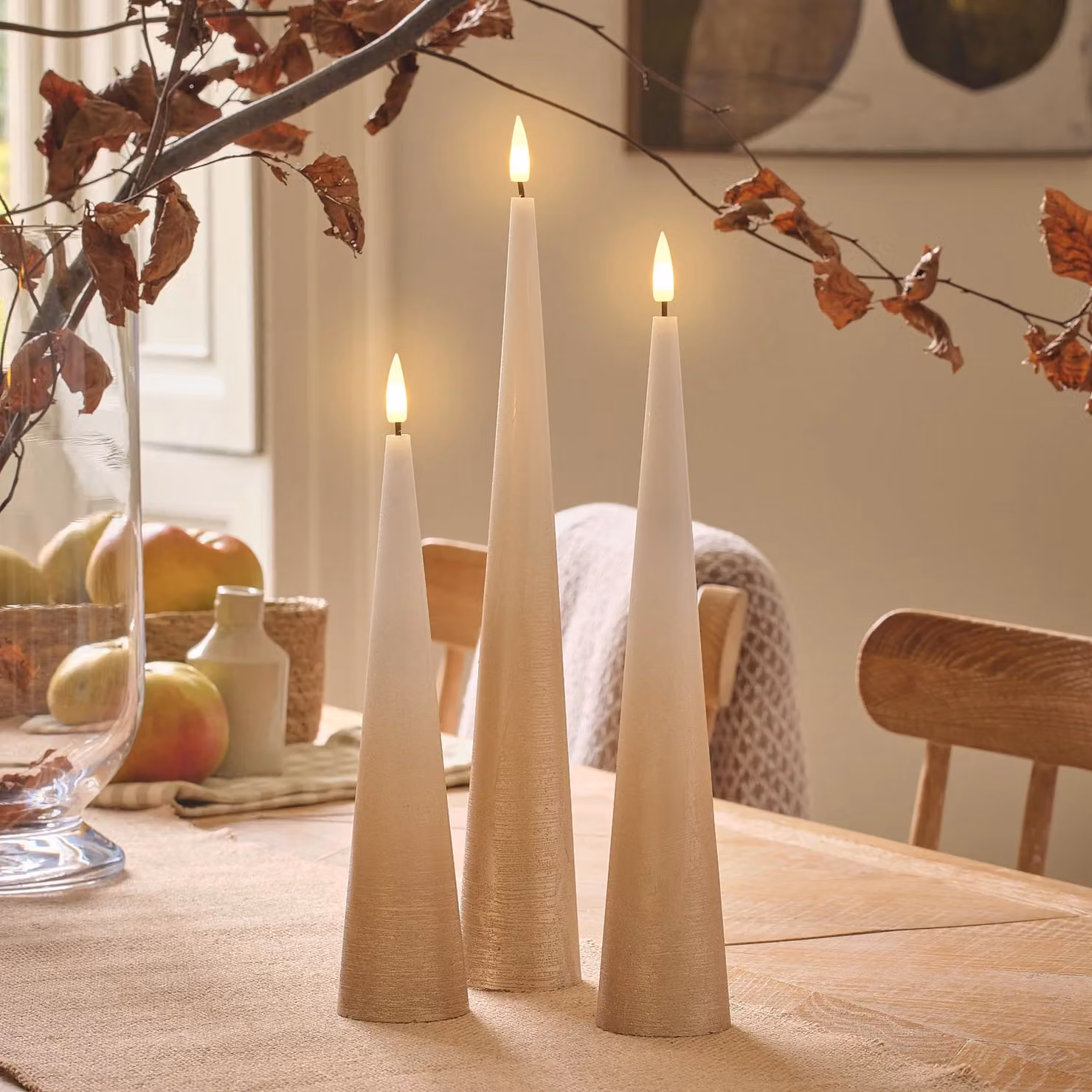 TruGlow Bronze Ombre Slim Cone LED Pillar Candle Trio with Remote Control, Flicker Effect and Timer, White and Beige Wax