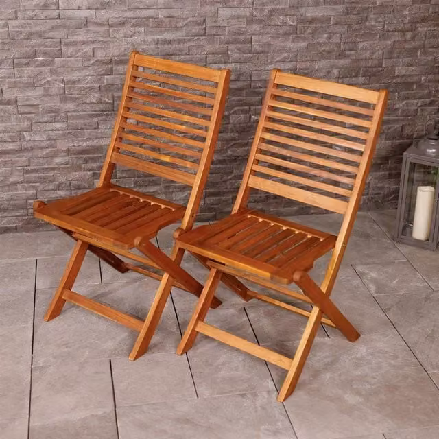 Charles Bentley Pair of FSC Acacia Wood Folding Outdoor Chairs in Natural – 1