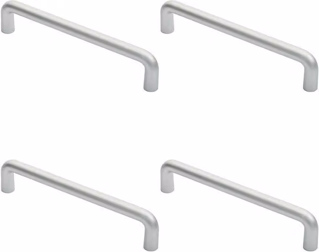 Loops 4-Pack Rounded D-Shaped Bar Handles in Silver Satin Anodised Brushed Aluminium, Length: 300 mm, Diameter: 22 mm