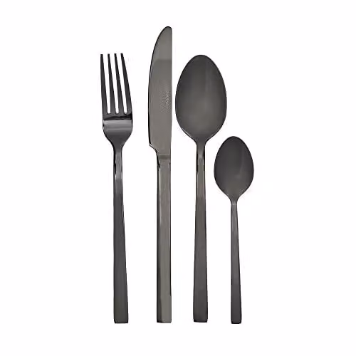 Mikasa Ciara Diseno 16 Piece Stainless Steel Cutlery Set in Black and Gold with Case