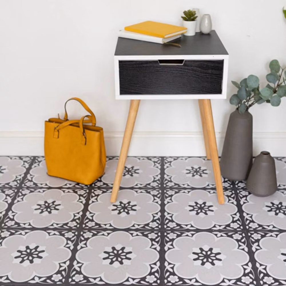 FloorPops Daphne Self Adhesive Vinyl Floor Tiles, Black and Grey, Pack of 10 (0.93sqm), W/D/H: 30.48 x 30.48 x 30.48 cm – 5