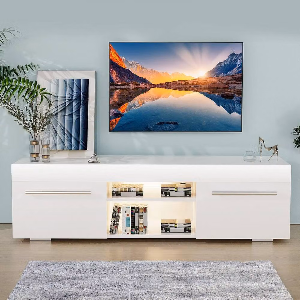 KORVIXA Modern High Gloss White TV Stand Cabinet W/D/H: 100 x 100 x 100 cm – 2