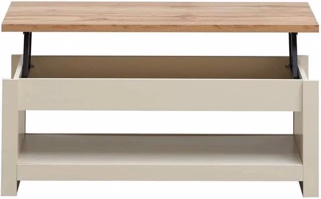 KORVIXA Modern Square Lift Top Coffee Table with Storage Drawer in Beige and Multicolour, W/D/H: 100 x 100 x 100 cm – 1