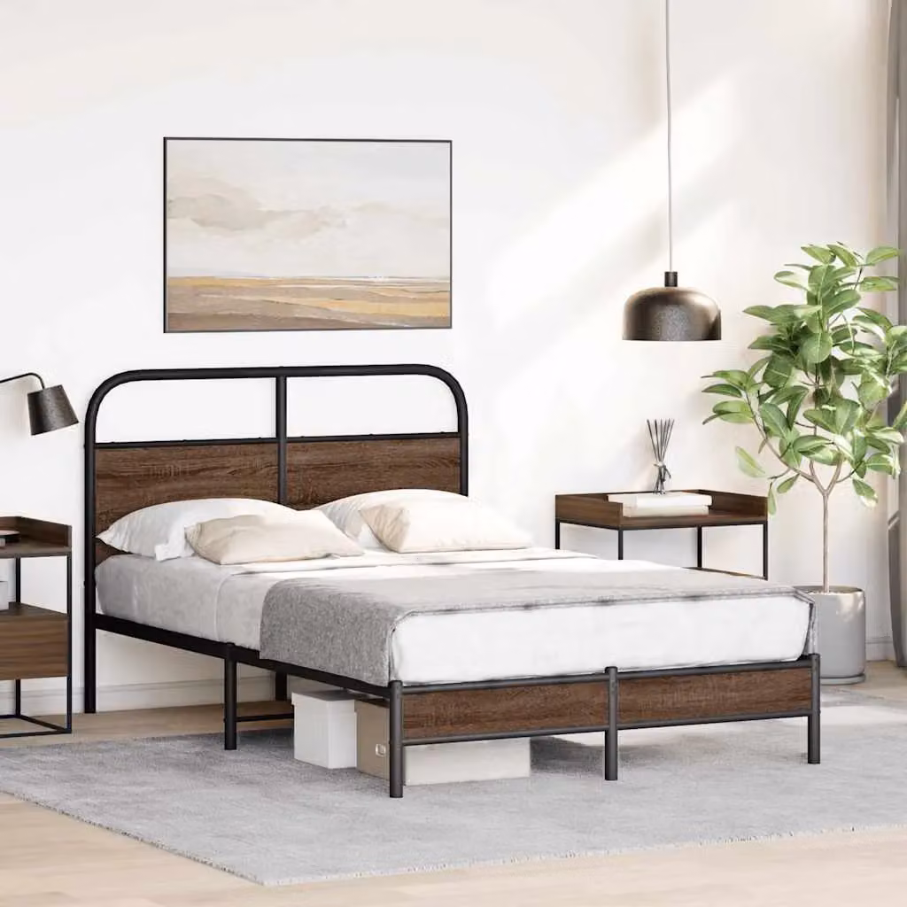 Berkfield Home Small Double Bed Frame in Brown Oak, W/D/H: 120 x 200 cm – 2