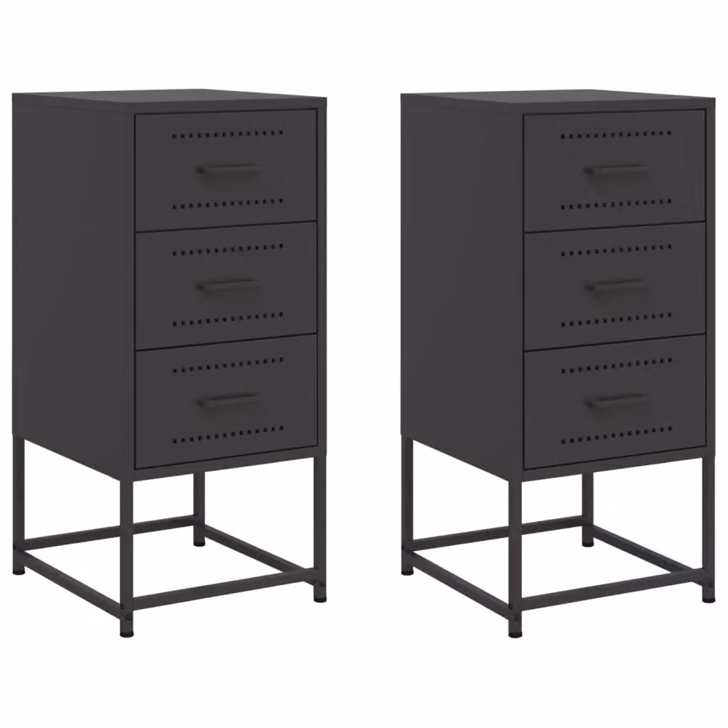 Berkfield Home Set of 2 Black Metal Bedside Cabinets, W/D/H: 36 x 39 x 78 cm – 2