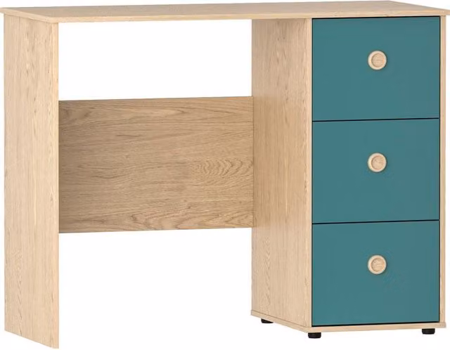 Kelvenix Modern Oak and Blue Computer Desk for Home Office or Children's Room