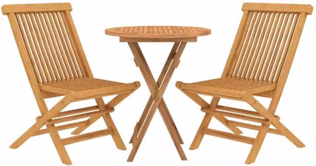 Berkfield Home Beautiful 3 Piece Solid Teak Wood Garden Dining Set in Brown