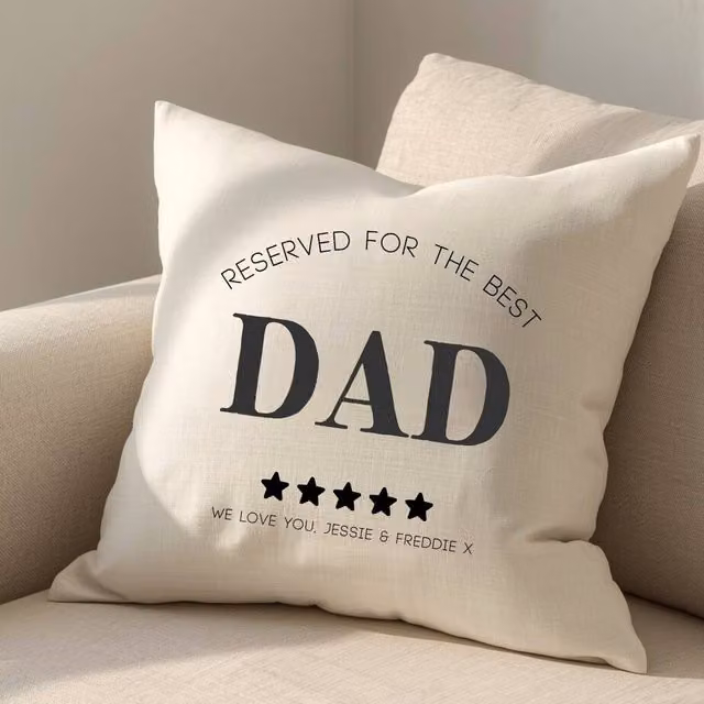 Aye Do Gifts Men's Personalised Reserved for the Best Dad Linen Cushion in Beige, W/D/H: 40 x 40 x 40 cm