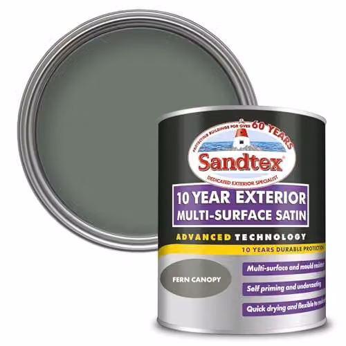 Sandtex 10 Year Multi Surface Satin Paint, Green, 750ml
