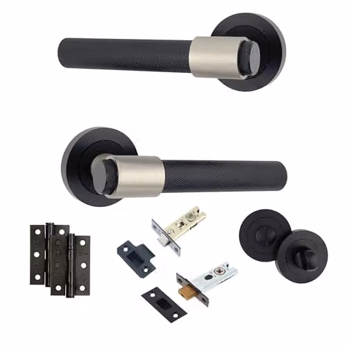 AXS Hardware Dakota Internal Door Handle Pair in Black with Rose for Wooden Doors and Standard UK Tubular Latches – 1