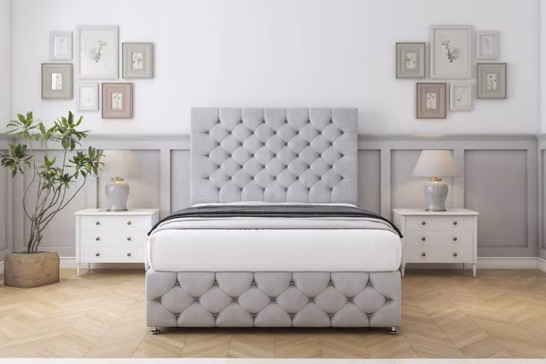 Sloomy Watson Naples Divan Set in Silver, King Size, W/D/H: 180 x 200 x 25.4 cm