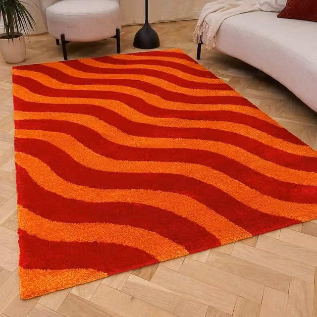 THE RUGS Joli Wavy Soft and Dense Pile Rectangular Rug in Red, W: 80 cm, L: 150 cm