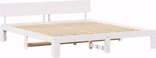Berkfield Home White Lacquered Solid Pine Wood Bed Frame with Headboard W/D/H: 180 x 200 cm